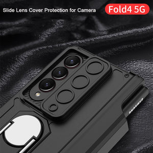 Shockproof Armor Case For Samsung Galaxy Z Fold 4 5G Fold4 Magnetic Hinge Slide Lens Cover with Ring and Pen Holder Kickstand