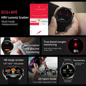 2023 New Blood Sugar Smartwatch 1.39 -inch 360*360 HD Touch Large Screen ECG Smart Watch Monitoring Non-invasive Blood Glucose