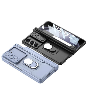 Magnetic Hinge For Samsung Galaxy Z Fold 5 Case Pen Holder for Fold5 S Pen Fold Edition with Slide Camera Cover Ring Kickstand