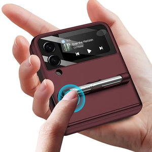 MAGNETIC CASE With Pen For Samsung Galaxy Z Flip 4 Camera Screen Protector Cover For Galaxy Z Flip4 Case