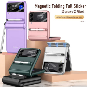 MAGNETIC CASE With Pen For Samsung Galaxy Z Flip 4 Camera Screen Protector Cover For Galaxy Z Flip4 Case