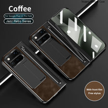 Load image into Gallery viewer, JAZZ RETRO SERIES Leather Case for Google Pixel 11 10 9 Pro Fold Hinge Front Frame with Glass Film and Touch Stylus Pen
