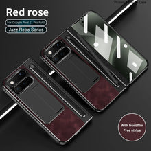 Load image into Gallery viewer, JAZZ RETRO SERIES Leather Case for Google Pixel 11 10 9 Pro Fold Hinge Front Frame with Glass Film and Touch Stylus Pen
