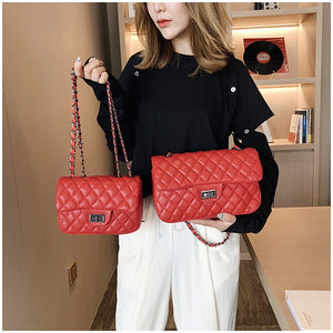 LUXURY Women Shoulder Bag PU Leather Lingge Pattern 2022