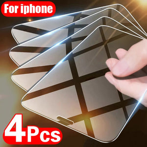 4PCS Tempered Glass for iPhone 11 12 13 14 Pro XR X XS Max Screen Protector on for iPhone 12 Pro Max Mini 7 8 6 6S Plus SE Glass