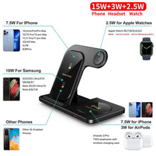 Load image into Gallery viewer, 20W Fast Wireless Charger Stand For iPhone Apple Watch Airpods 3 In 1 Charging Pad
