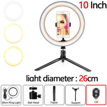 Load image into Gallery viewer, 26CM USB LED Selfie Ringlight Photography Flash Lamp with Tripod Stand Selfie Lamp For Makeup Youtube VK Video Dimmable Lighting
