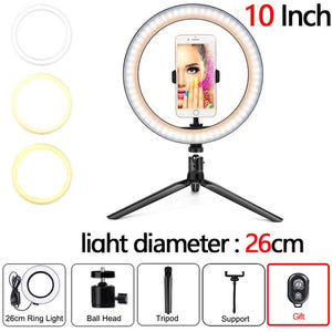 26CM USB LED Selfie Ringlight Photography Flash Lamp with Tripod Stand Selfie Lamp For Makeup Youtube VK Video Dimmable Lighting